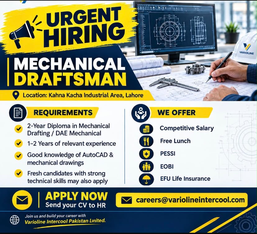 Mechanical Draftsman at Varioline Intercool Pakistan Limited – hiring poster