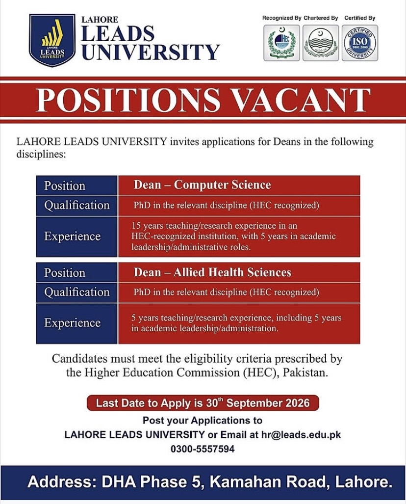 Dean - Computer Science – Lahore Leads University
