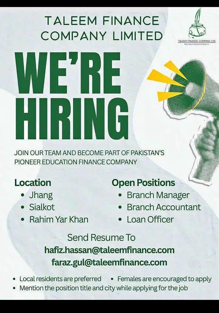 Branch Manager at TALEEM FINANCE COMPANY LIMITED – Jhang, Pakistan