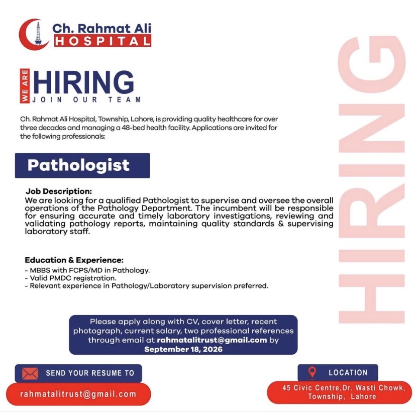 Pathologist – Ch. Rahmat Ali Hospital